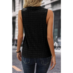 Black Lattice Textured Split Neck Tank Top - Tops/Tank Tops