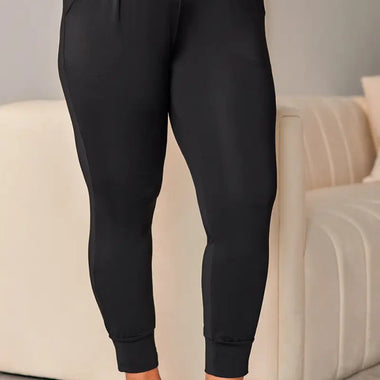 Black Plus Size High Waist Pocketed Skinny Pants - Black / 1X / 90% Polyester + 10% Elastane - Plus Size/Plus Size