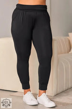 Black Plus Size High Waist Pocketed Skinny Pants - Black / 1X / 90% Polyester + 10% Elastane - Plus Size/Plus Size