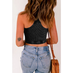 Black Ribbed Mineral Wash Racerback Cropped Tank Top - Tops/Tank Tops