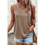 Black Ribbed V Neck Tank - Simply Taupe / S / 65% Polyester + 30% Viscose + 5% Elastane - Tops/Tank Tops