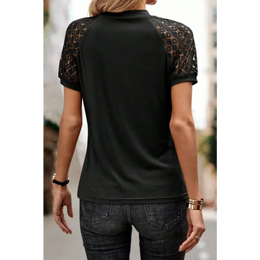 Black Seamed Detail Contrast Lace Raglan Sleeve Tee - Tops/Tops & Tees