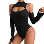 Tight Sexy Topless Bottoming Shirt Irregular Asymmetric Hollow-out Long Sleeve Slim off-the-Shoulder Bodysuit - Quality Home Clothing| Beauty