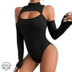 Tight Sexy Topless Bottoming Shirt Irregular Asymmetric Hollow-out Long Sleeve Slim off-the-Shoulder Bodysuit - Quality Home Clothing| Beauty