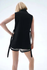 Black Sleeveless Vest with Belt - Clothing