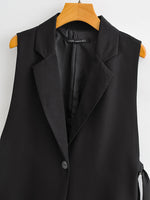 Black Sleeveless Vest with Belt - Clothing