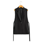 Black Sleeveless Vest with Belt - Clothing