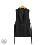 Black Sleeveless Vest with Belt - Clothing