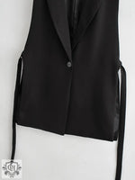 Black Sleeveless Vest with Belt - Clothing