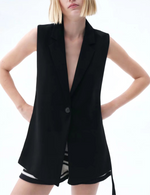 Black Sleeveless Vest with Belt - Clothing