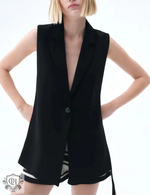 Black Sleeveless Vest with Belt - Clothing