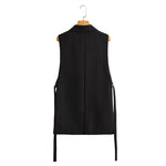 Black Sleeveless Vest with Belt - Clothing