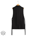 Black Sleeveless Vest with Belt - Clothing