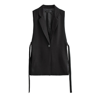 Black Sleeveless Vest with Belt - Clothing