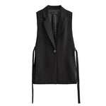 Black Sleeveless Vest with Belt - S / Black - Clothing