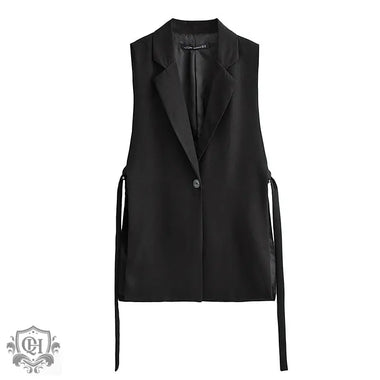 Black Sleeveless Vest with Belt - Clothing