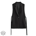 Black Sleeveless Vest with Belt - S / Black - Clothing