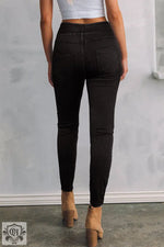 Black Solid Color High Waist Stretchy Slim Fit Jeggings - Bottoms/Leggings