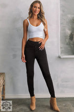 Black Solid Color High Waist Stretchy Slim Fit Jeggings - Bottoms/Leggings