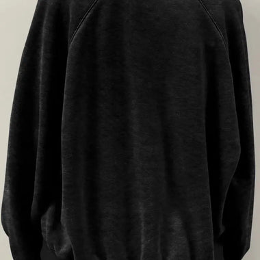 Black Solid Snap Buttons Collared Balloon Sleeve Oversized Sweatshirt - Tops/Sweatshirts & Hoodies