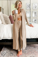 Black Split Long Cardigan and Skinny Pants Lounge Set - Loungewear & Sleepwear/Loungewear