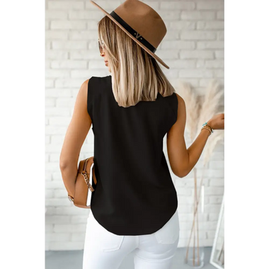 Black V Neck Knotted Shoulder Vest - Tops/Tank Tops