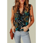 Black V Neck Lace Trim Floral Tank - Black / S / 95% Polyester + 5% Spandex - Tops/Tank Tops