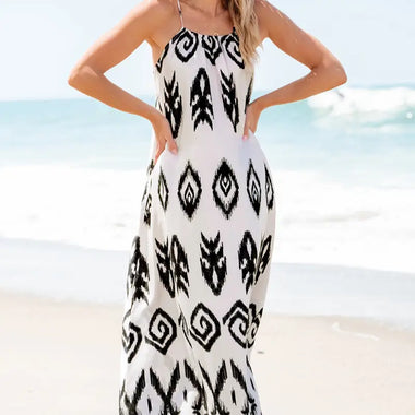 Black Western Aztec Printed Fashion Vacation Sundress - Black / S / 100% Polyester - Dresses/Maxi Dresses