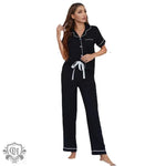 Pajamas Solid Color Buttons Short-Sleeved Trousers Women Home Wear Two-Piece Suit - Quality Home Clothing| Beauty