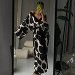 Black & White Silk Collared Robe - QH Clothing