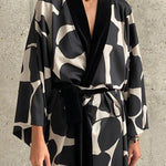 Black & White Silk Collared Robe - QH Clothing