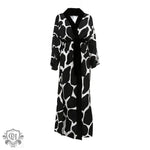 Black and White Silk Collared Robe featuring elegant animal print design