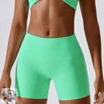 Mint green Block Colour High Waist Yoga Shorts for stylish athletic wear