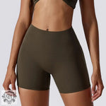 Olive green block colour high waist yoga shorts for comfortable athletic wear