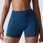 Blue athletic shorts showcasing Block Colour High Waist Yoga Shorts for activewear enthusiasts