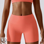 Coral Block Colour High Waist Yoga Shorts designed for comfort and style during workouts