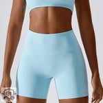 Light blue Block Colour High Waist Yoga Shorts for stylish athletic wear