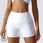 White Block Colour High Waist Yoga Shorts designed for comfort and style during workouts