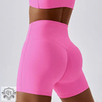 Pink Block Colour High Waist Yoga Shorts suitable for fitness and leisure activities