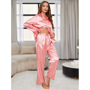 Block Colour Long Sleeve Pajama Set - QH Clothing