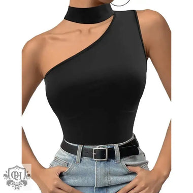 Block Colour Oblique Shoulder Bodysuit - QH Clothing