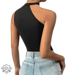 Block Colour Oblique Shoulder Bodysuit - QH Clothing