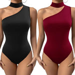 Block Colour Oblique Shoulder Bodysuit - QH Clothing