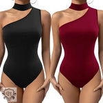 Block Colour Oblique Shoulder Bodysuit - QH Clothing