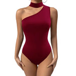 Block Colour Oblique Shoulder Bodysuit - QH Clothing