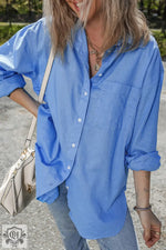 Light blue Boyfriend Chest Pocket Tunic Shirt with rolled-up sleeves in Euro sizes