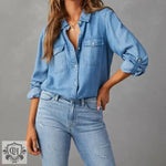 Blue Denim Collared Shirt - QH Clothing