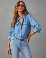 Blue Denim Collared Shirt - QH Clothing