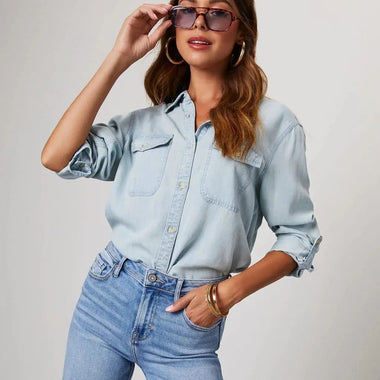 Blue Denim Collared Shirt - QH Clothing