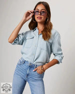 Blue Denim Collared Shirt - QH Clothing